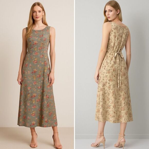Vtg Y2K April Cornell Reversible Maxi Dress M Cottagecore Modest Summer Fall - Picture 1 of 12